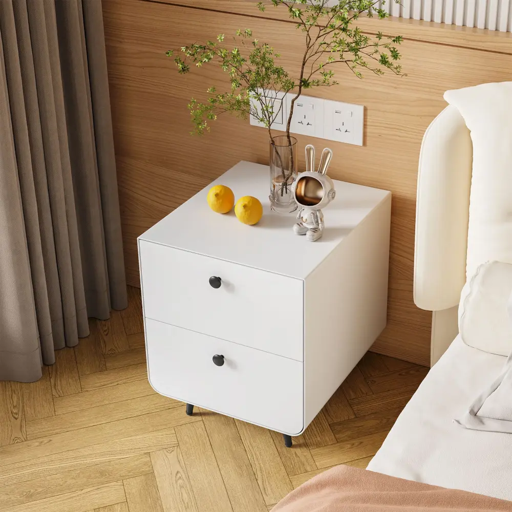 Modern Night Stand Storage Cabinet Living Room Bedroom, Steel Cabinet 2 Drawers, Bedside Furniture, Circular Handle - Alab...