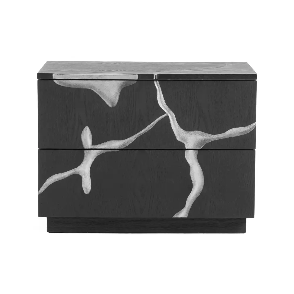 Modrest Aspen - Contemporary Matte Brown Ash & Silver Nightstand Fabric Headboard