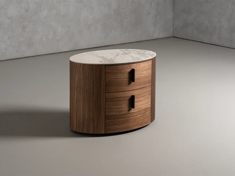 Modrest Chelton - Contemporary White Pottery & Walnut Oval Nightstand