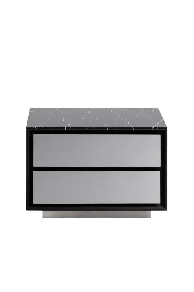 Modrest Concord - Today's Black Marble + Black Ash + Aluminum Nightstand