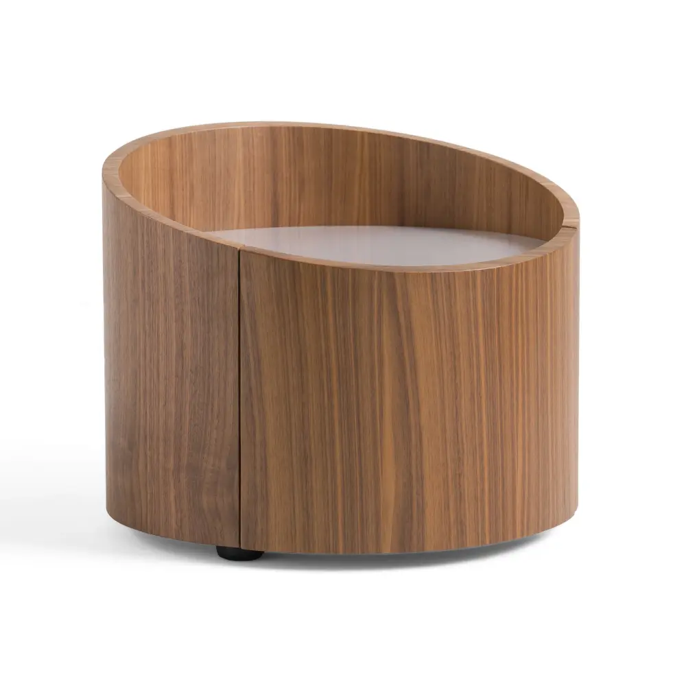 Modrest Geneva - Sleek Walnut Round Nightstand