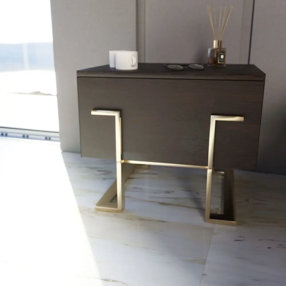 Modrest Moontide Modern Smoked Ash & Aurum Nightstand