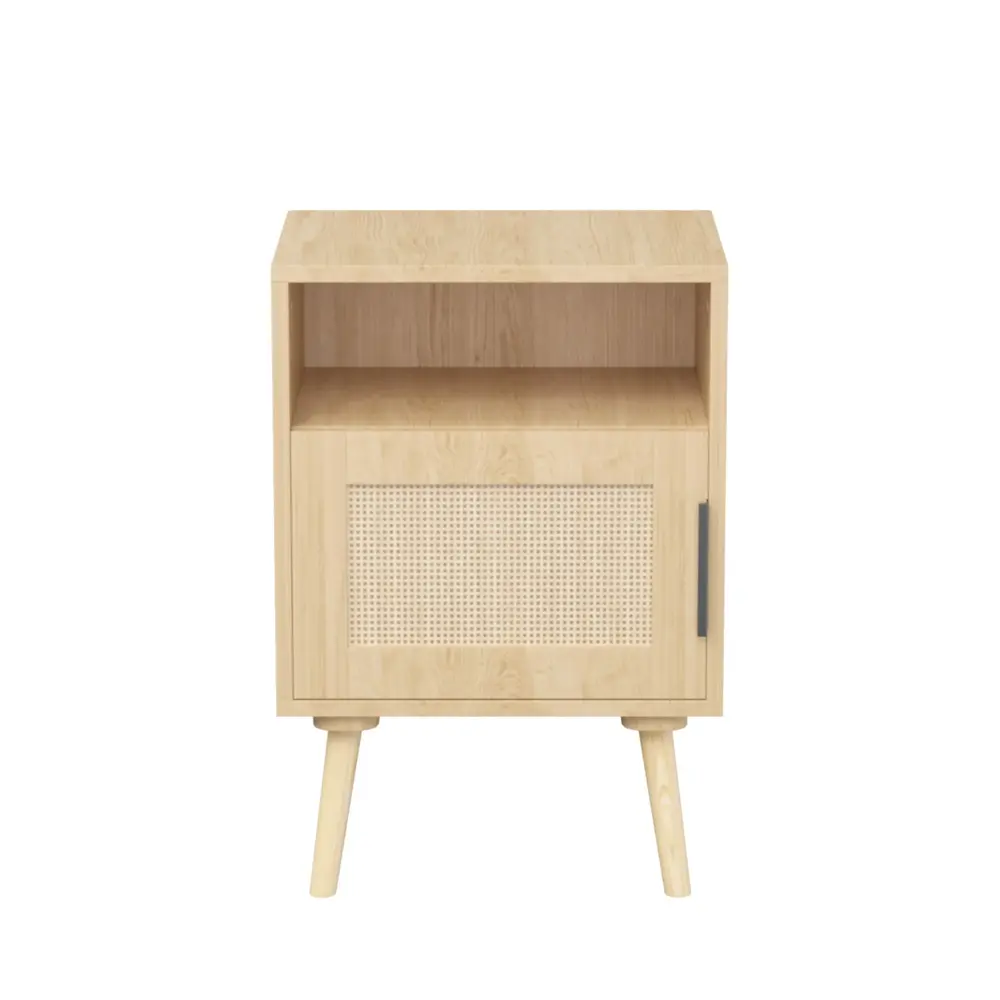 Nightstand, Side Table Door And Open Shelf Bedroom - Oak 14 Inch Height