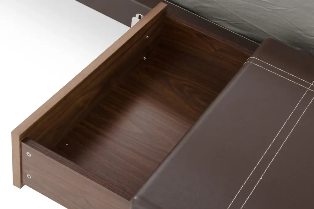Nova Domus Ria Contemporary Chocolate Eco-Leather & Walnut Nightstand Underbed Lighting