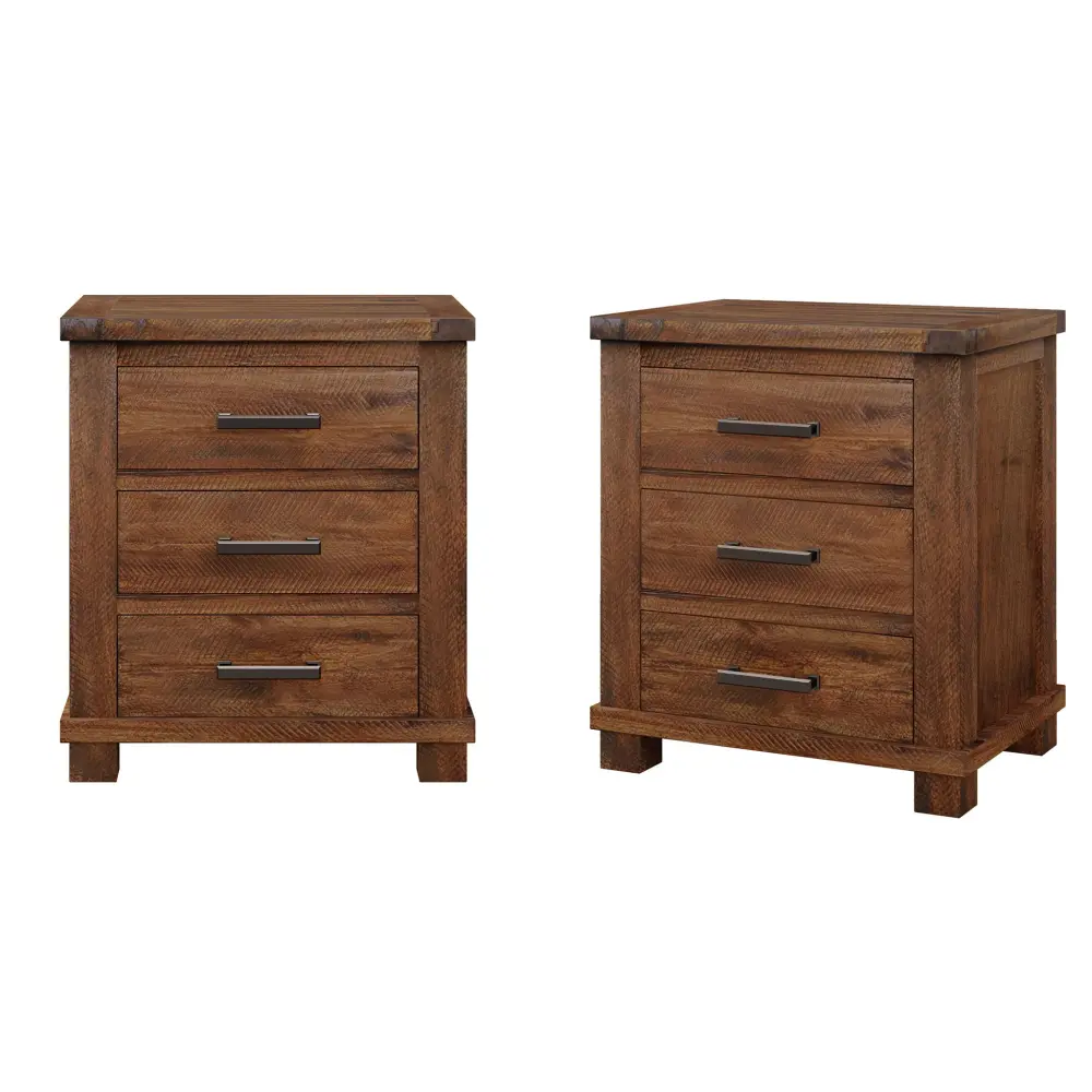 Rustic Farmhouse Nightstand adjust 2) 3 Drawers - Natural