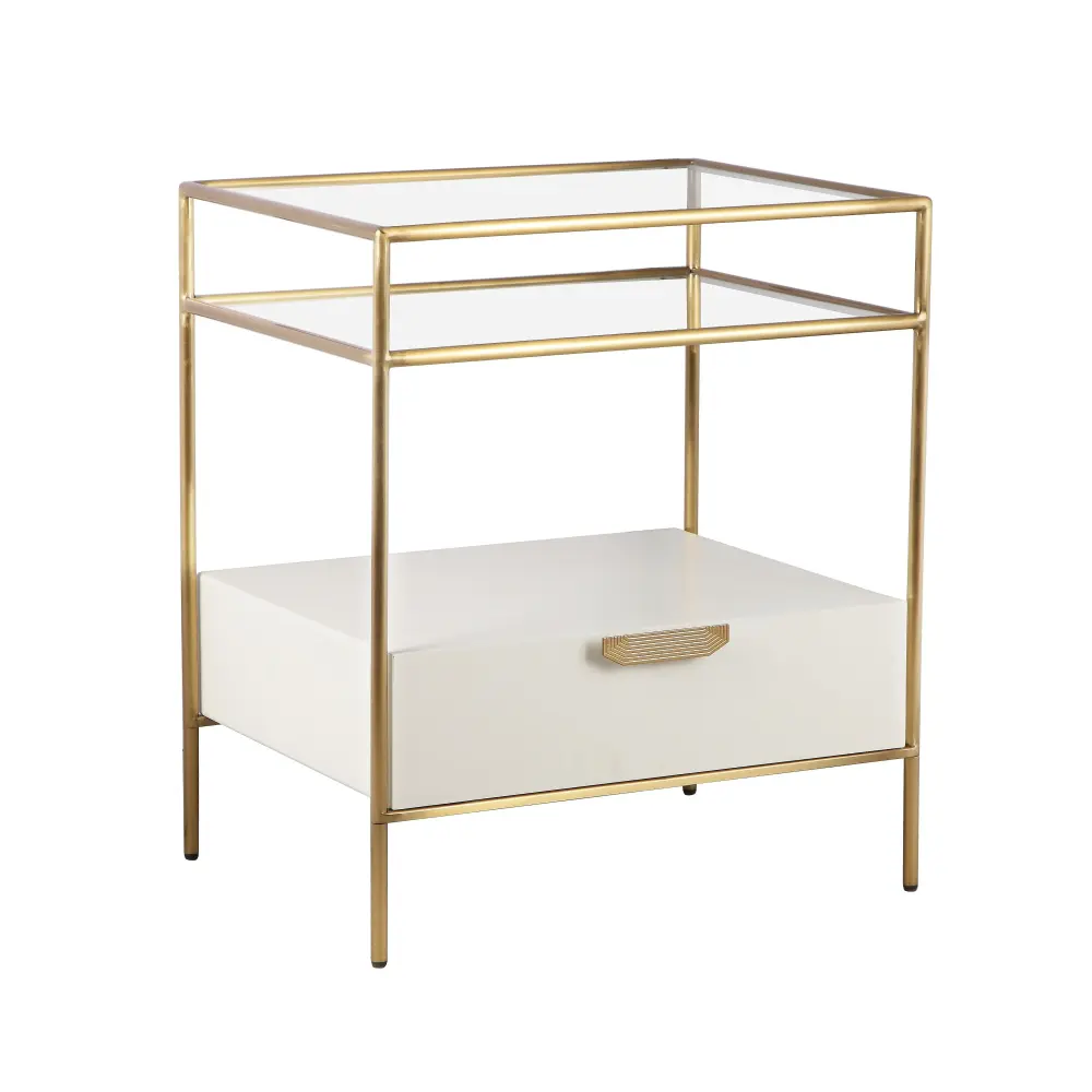 Solid Wood Darla Cream Glass Nightstand