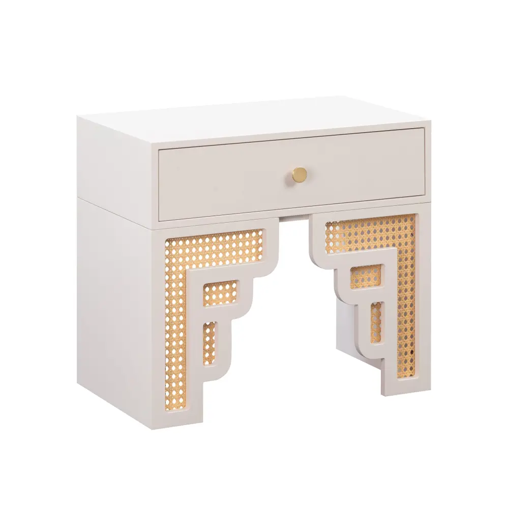 Solid Wood Nightstand Suzie Cream & Rattan Nightstand - UK