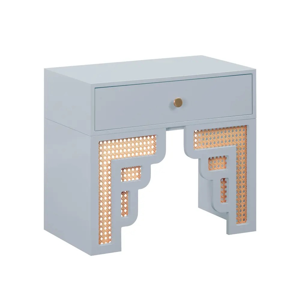 Suzie Pastel Cobalt & Rattan Nightstand - UK