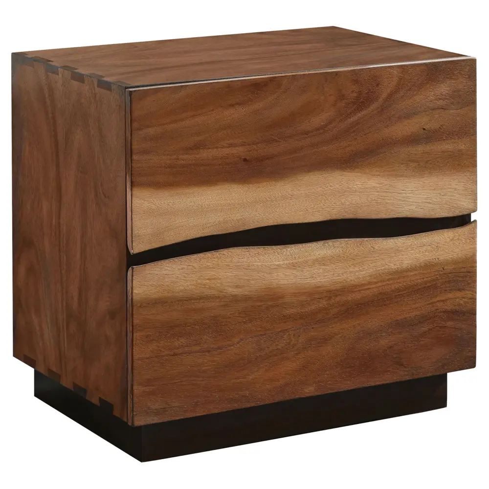 Wooden 2 Drawer Nightstand Smokey And Asymmetrical Design - Walnut