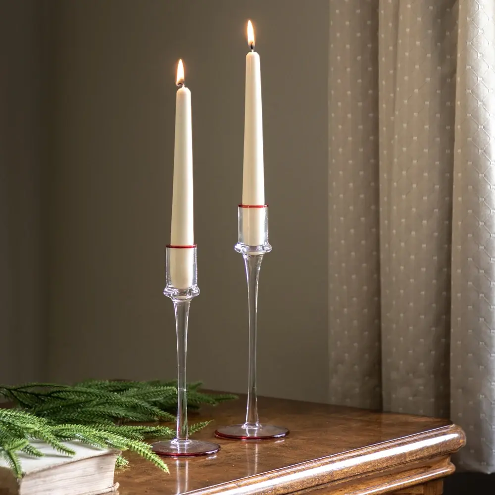 Cherry Rim Glass Candle Stick Set 2