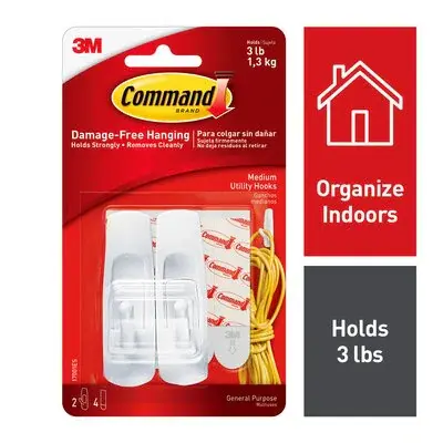 Command Medium Utility Hooks, 2-Command Hooks, 4-Command Strips,Damage-Free Hanging Halloween Decor, Ivory Heavy Ornaments