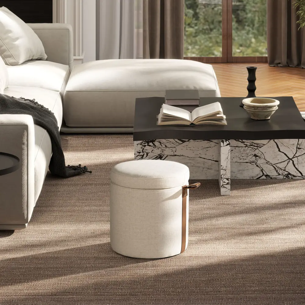 Brandy - Round Upholstered Storage Ottoman Accent Heavy Duty