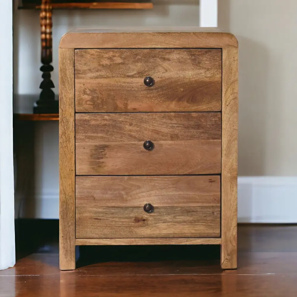 Carved Wood Naya - Nightstand - Oak