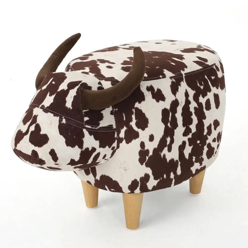 Cow Shaped Ottoman Footstool Walnut Finish