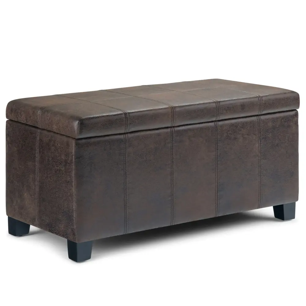 Dover - Storage Ottoman Bench - Distressed Chocolate UL Certified Wood Finish