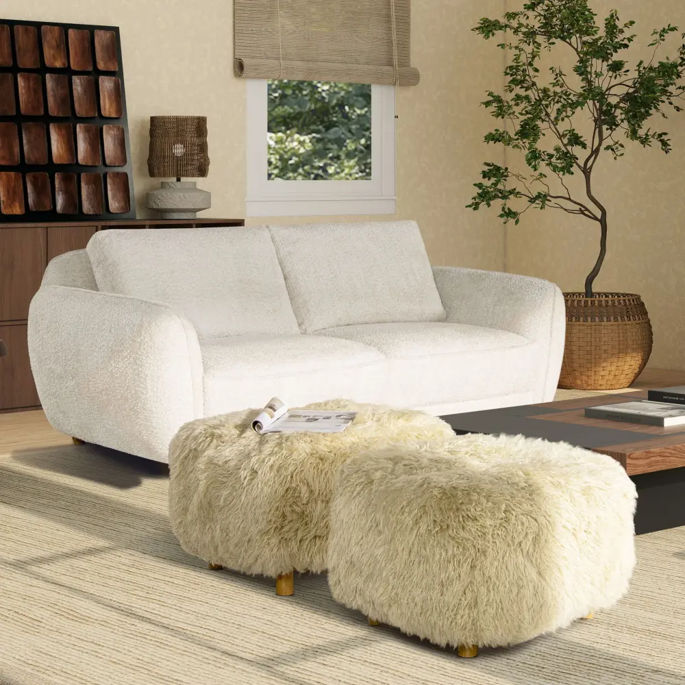 Enchante - New Zealand Sheepskin Rectangular Accent Ottoman - Taupe / Real