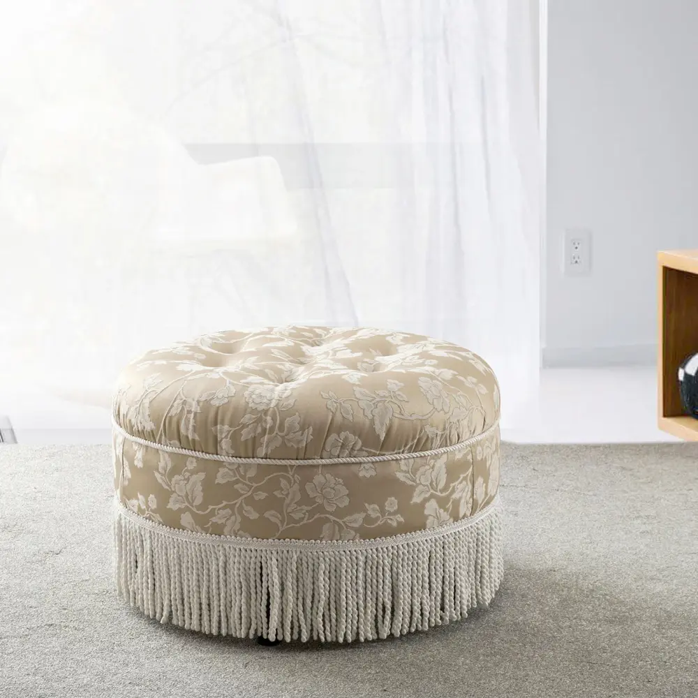 Industrial Metal Yolanda - Round Upholstered Accent Ottoman