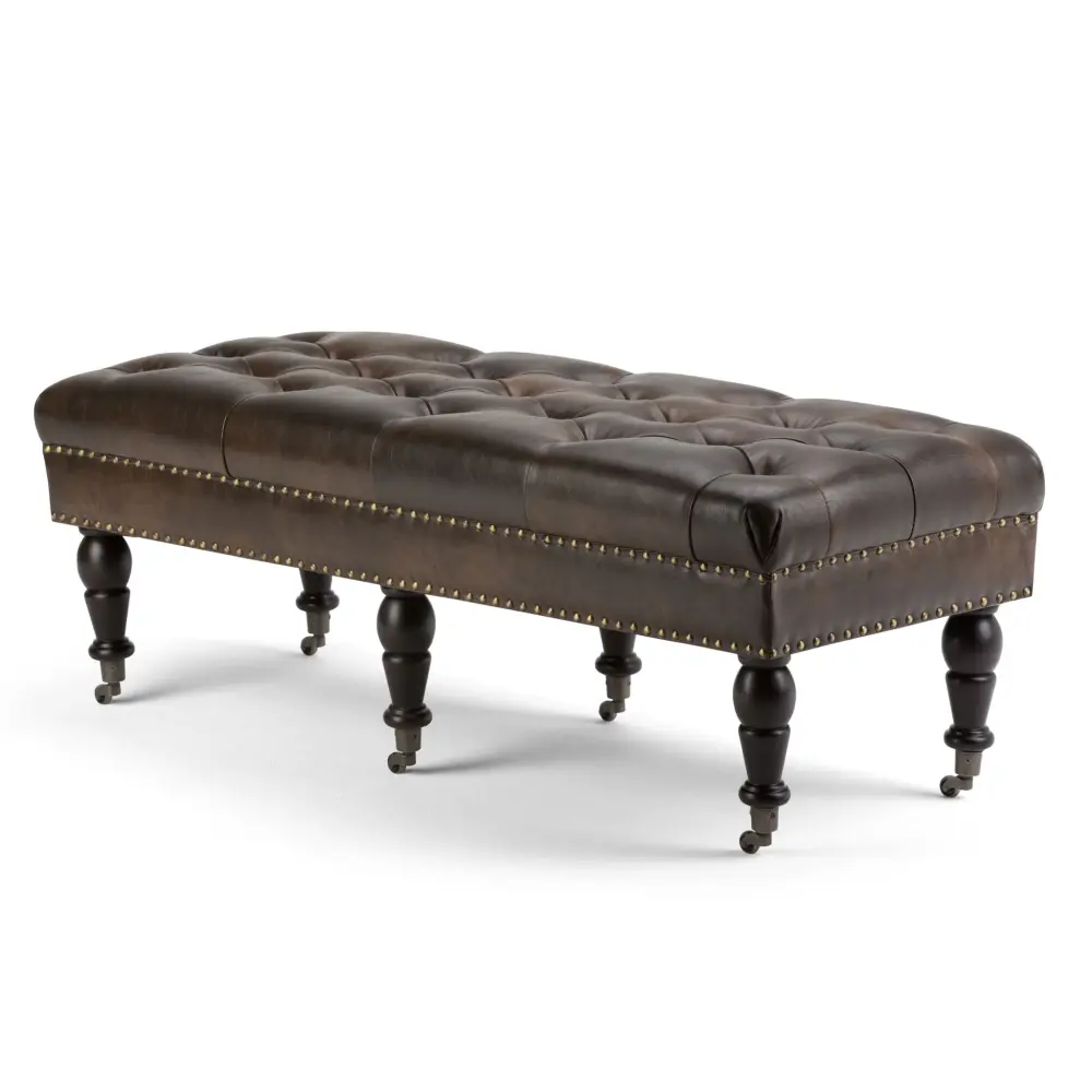 Multi-Tiered Henley - Tufted Ottoman Bench - Distressed Espresso