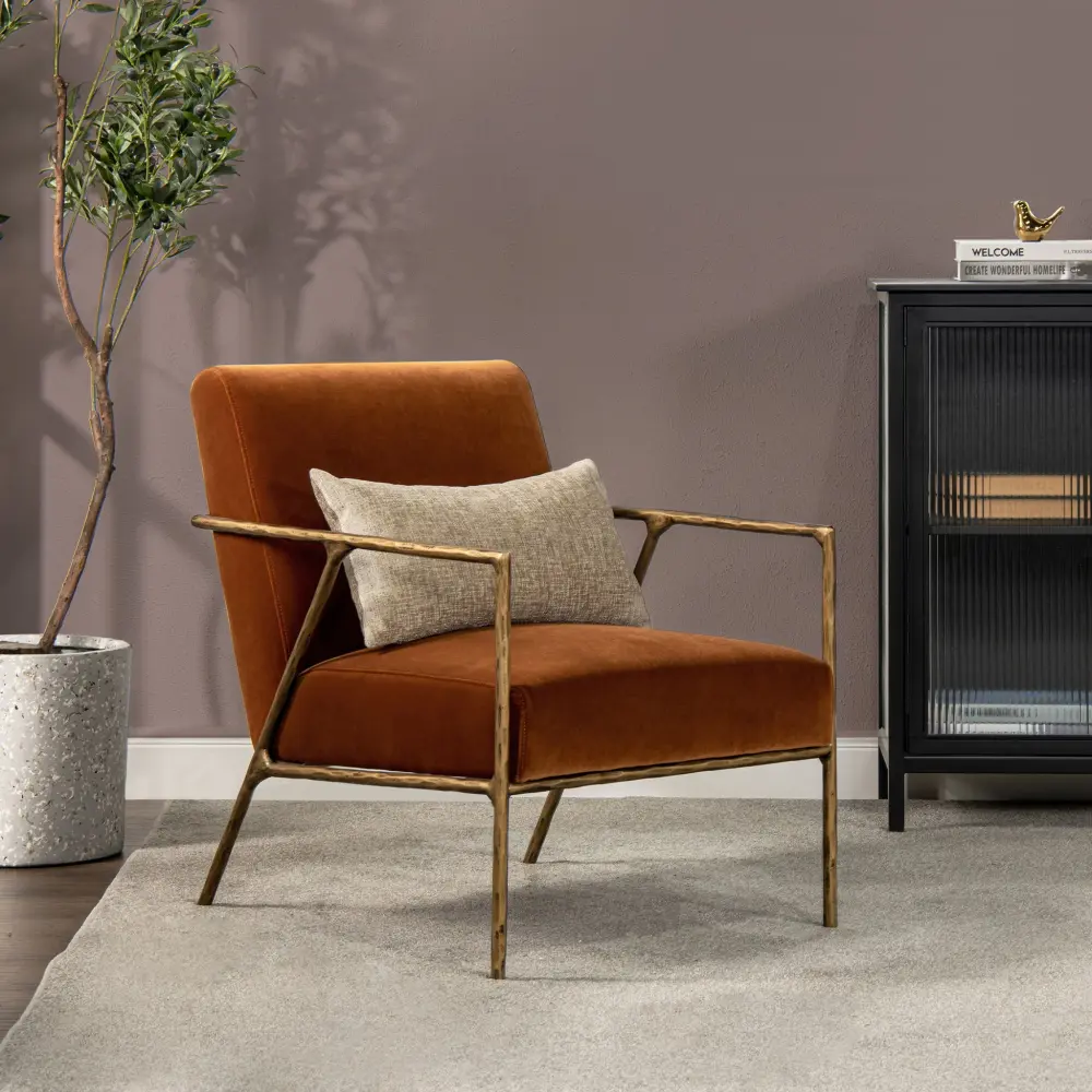 Solid Wood Aerin - Hammered Warm alloy Upholstered Accent Arm Chair