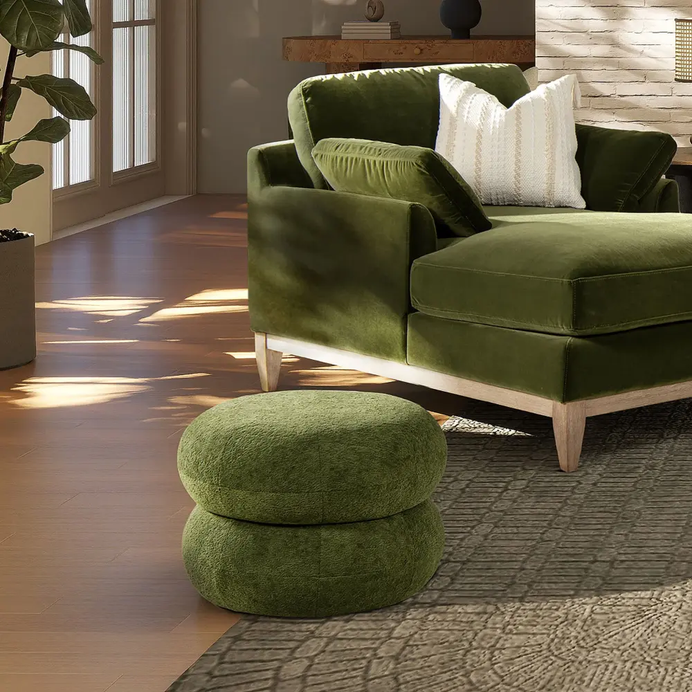 Space-Saving Corner Nest - Low Round Upholstered Ottoman