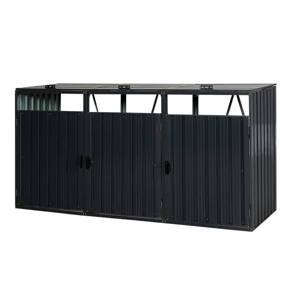 Garbage Bin Shed Stores 2 Trash Cans Metal Outdoor Bin Shed Garbage Storage, Stainless Galvanized Alloy, Bin Shed Garden Y...