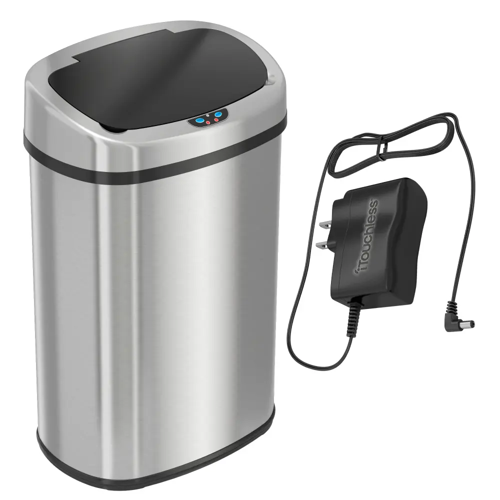 50 Liter / 13 Gallon Oval Stain-proof Steel Sensor Kitchen Trash Can AC Adapter and AbsorbX Odor Filter BPA-Free