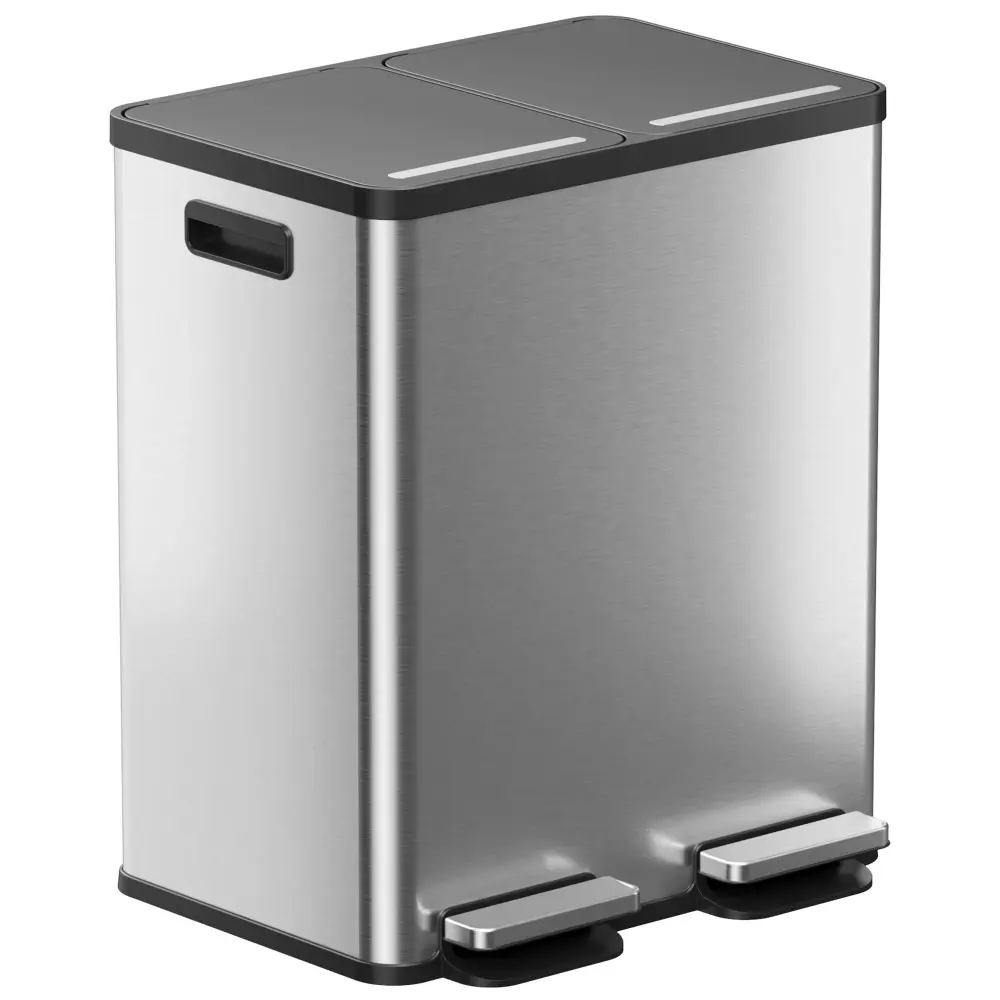 Tilt Out Cabinet 61 Liter / 16 Gallon SoftStep Dual Compartment Trash and Recycle Bin Polymer Lids and AbsorbX Odor Filters