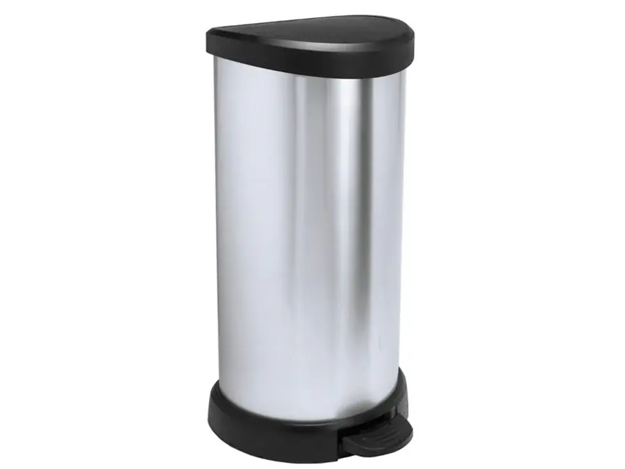 Curver 181125 Waste Bin Foot Pedal Chrome Trash Can Garbage Container Rustproof 40L