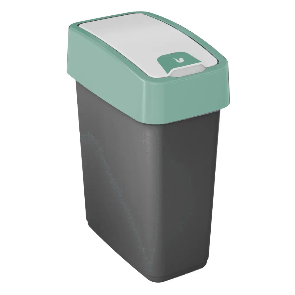Keeeper Magne 10L Waste Dust Bin Lift & Flip Push Lid Grey Olive Sturdy Plastic