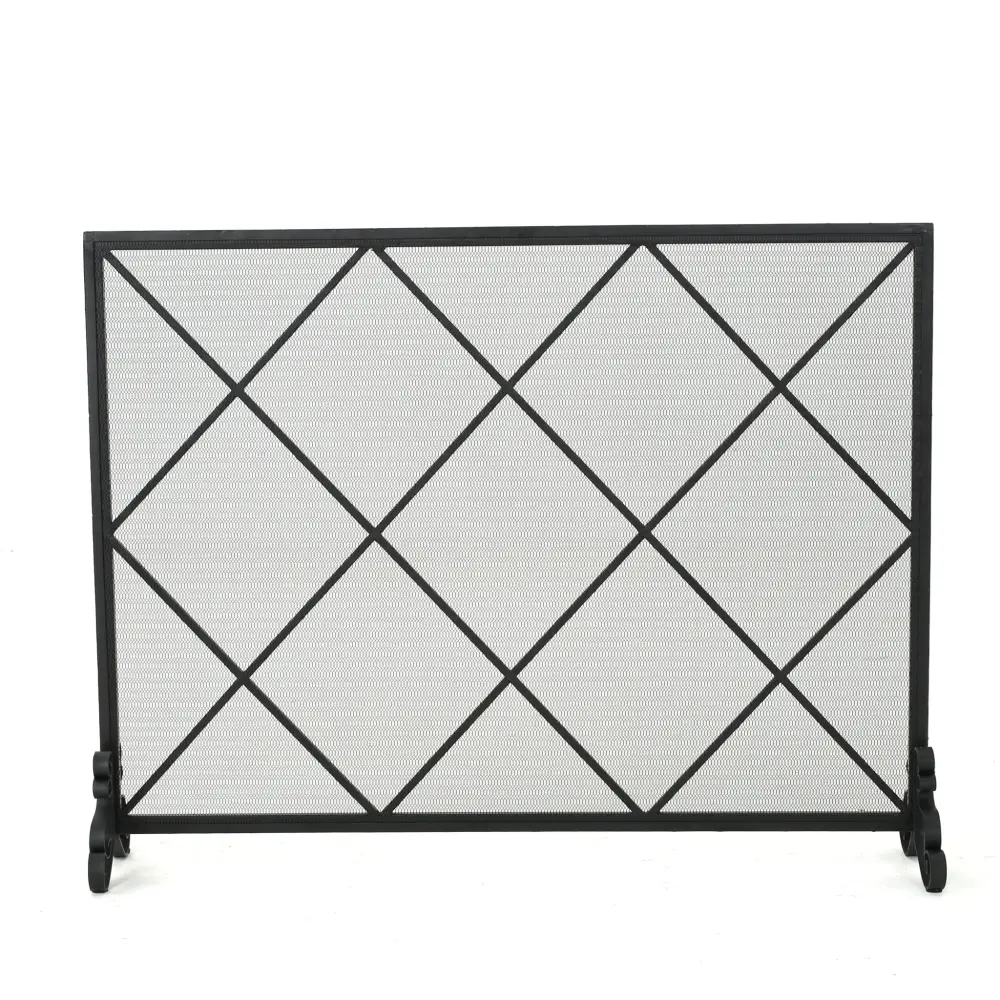 Minimalist Singular Panel Iron Fireplace Screen Diamond Design