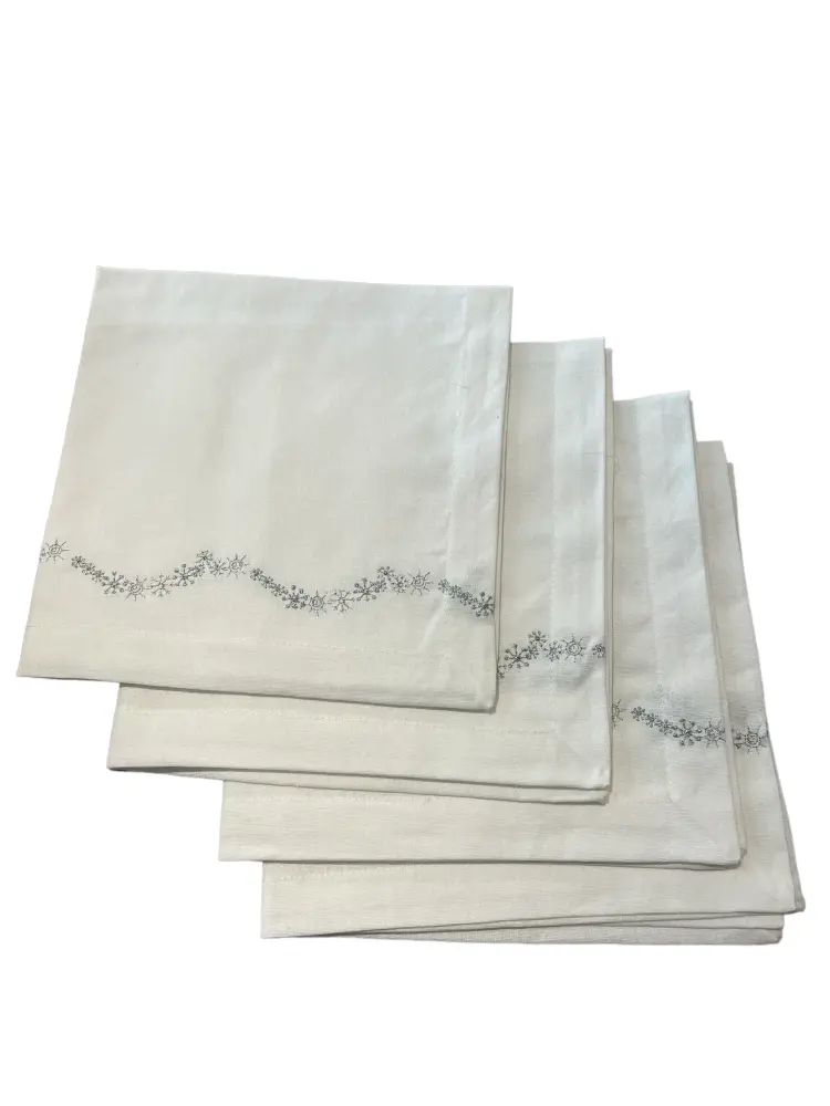 Chrome Snowflake Embroidered Napkins - Set 4