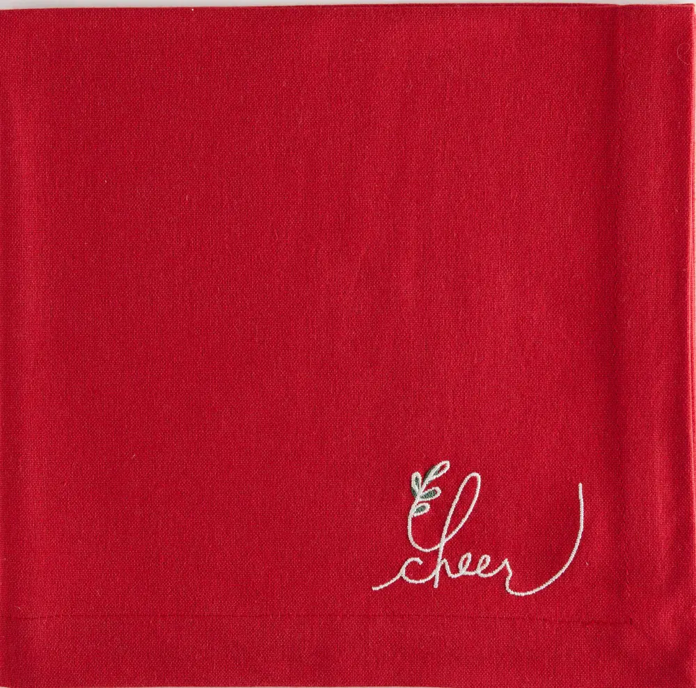 Red Sentiment Cheer Napkin-Embroidered - Set 4