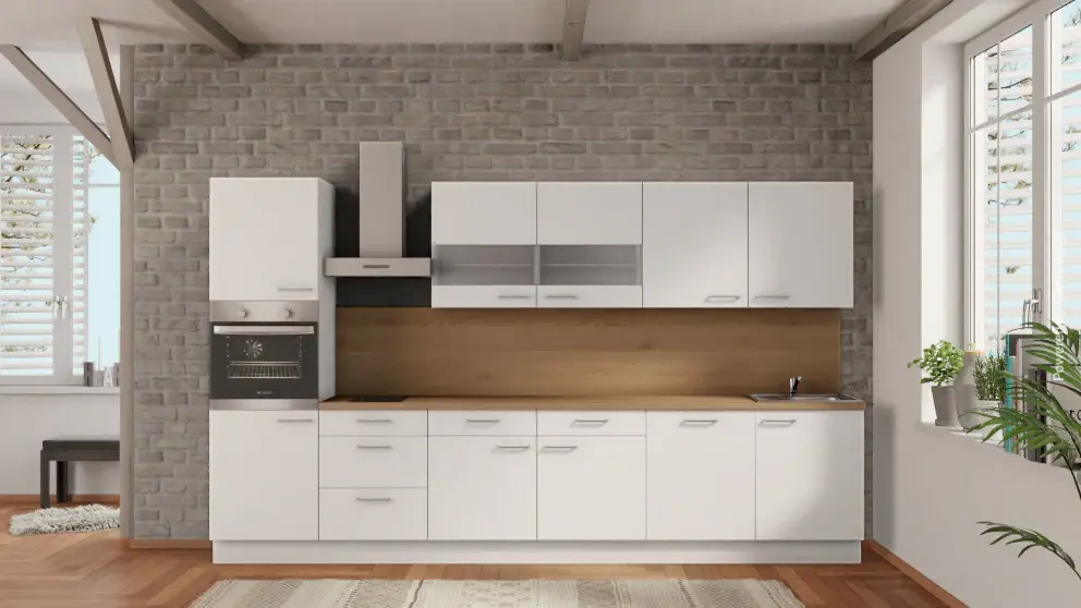 nobilia kitchen units Recklinghausen 360 cm white low-sheen oak Provence complete hob