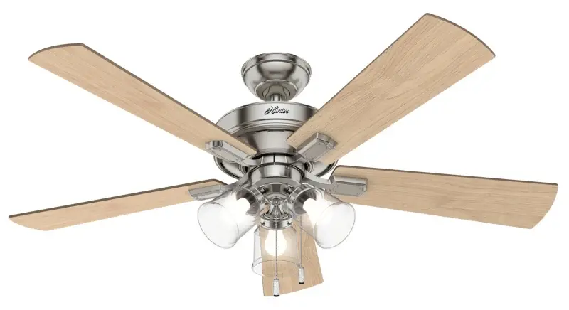 Hunter Crestfield Series 54206 Ceiling Fan, 5-Blade, Bleached Graphite Pine/Natural Wood Blade, 52 Sweep, MDF Blade
