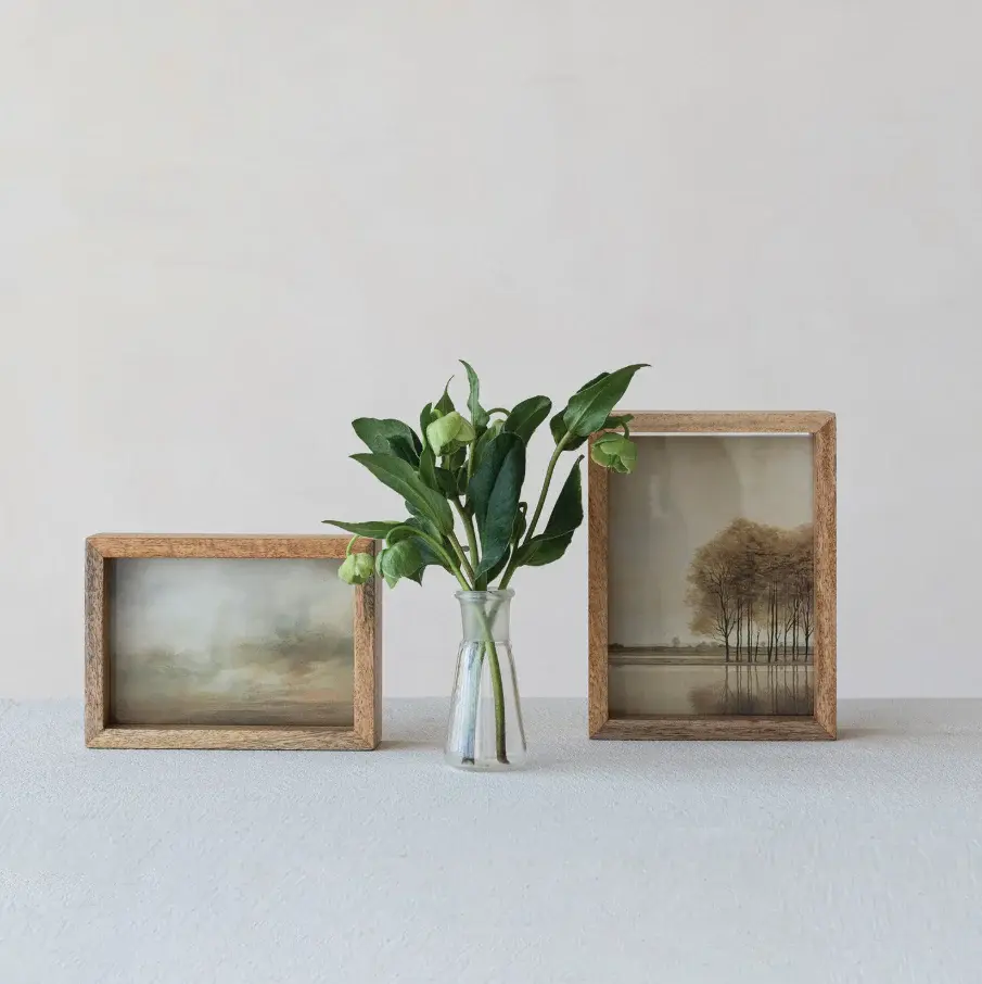 Mango Wood & Glass Floating Two-Sided Photo Frame, Organic