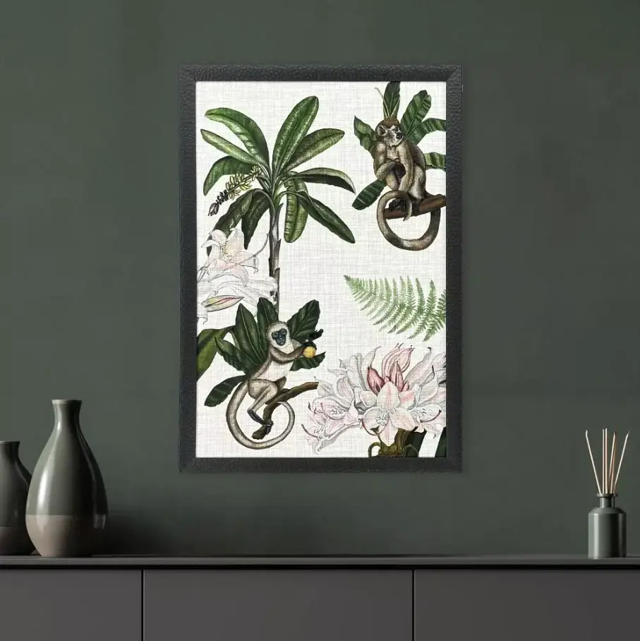 Framed & Ready to Hang Monkey On Flax I