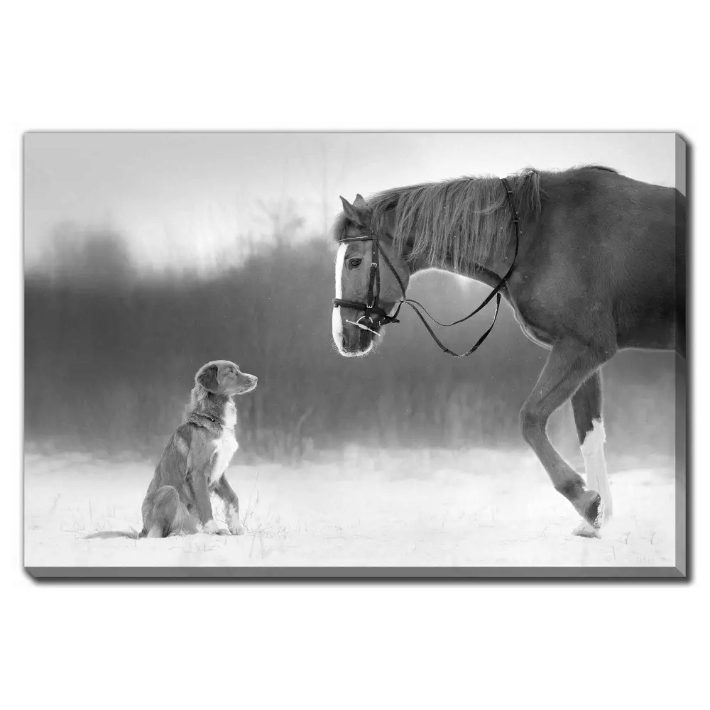 Horse and Dog Snow Duck cloth Print, 45'' x 30''