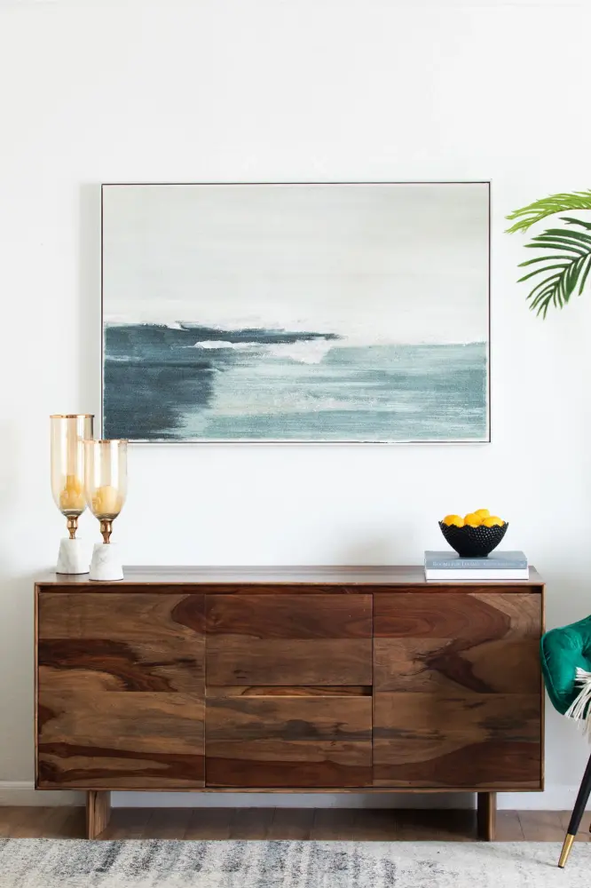 Large Rectangle Framed Wall Art Ocean Waves Canvas Print, Home Decor Living Room Foyer Office - White / Navy | Wall Art Decor