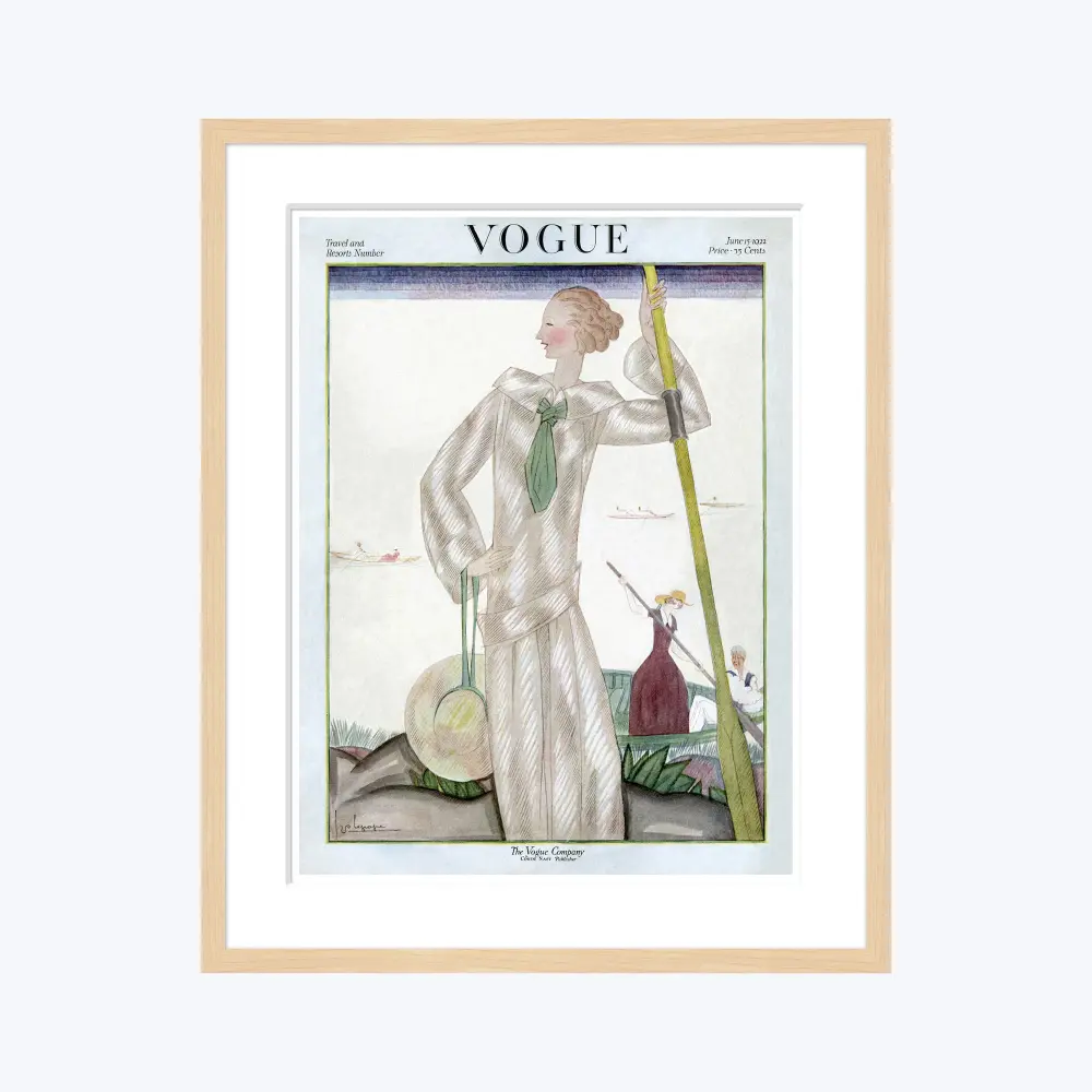 Vintage Vogue Cover, " Woman Paddle", Georges Lepape