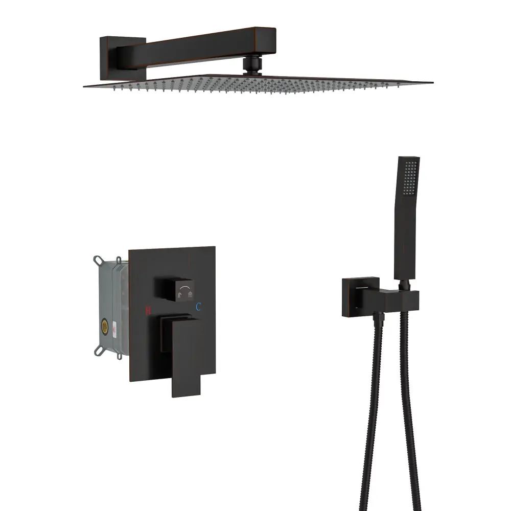Dual Shower Head System 12" Wall Mounted Square Rain Shower And Rough Valve