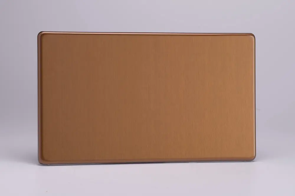 Varilight Flat Plate Screwless Brushed Rustic gold Double Blank Plate