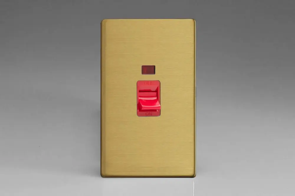 Varilight XDB45NS Screwless Matte Brass 45A DP Cooker Switch Vertical Twin Plate + Neon