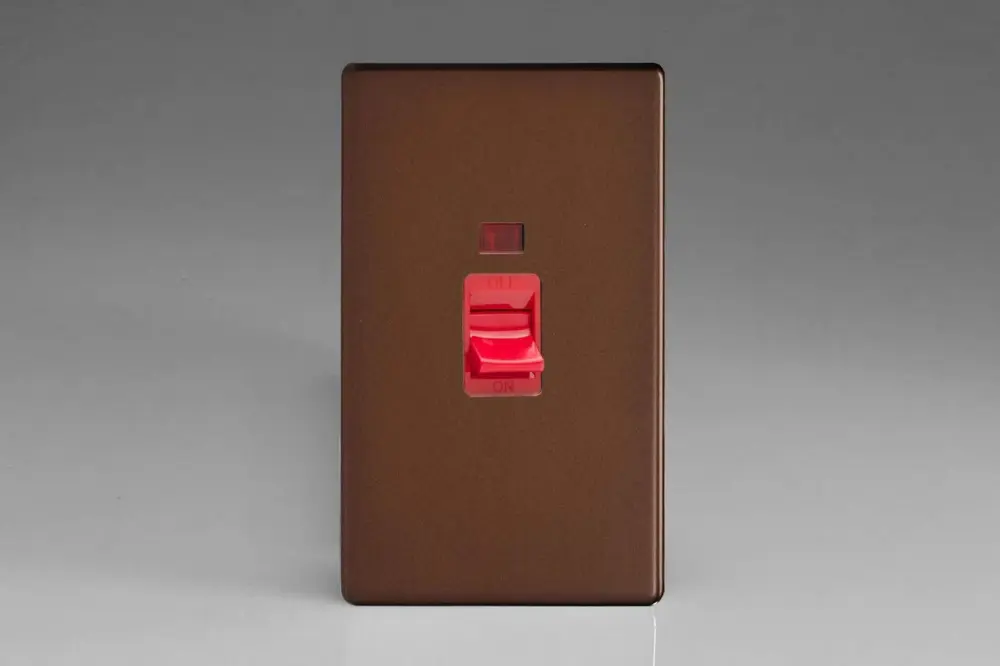 Varilight XDM45NS Screwless Mocha 45A DP Cooker Switch Vertical Twin Plate + Neon