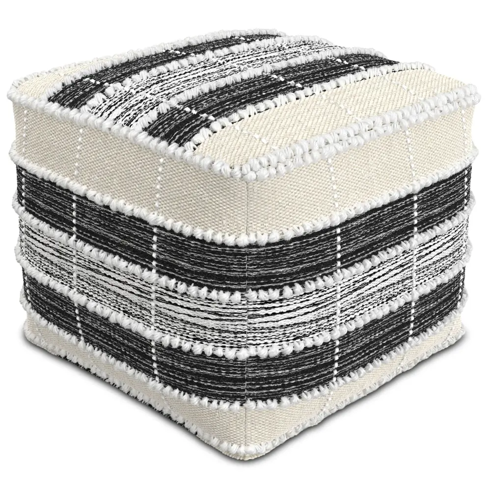 Barley - Square Pouf - White / Khaki / Black