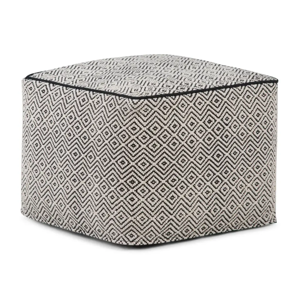 Brynn - Square Pouf - Patterned Charcoal / Natural
