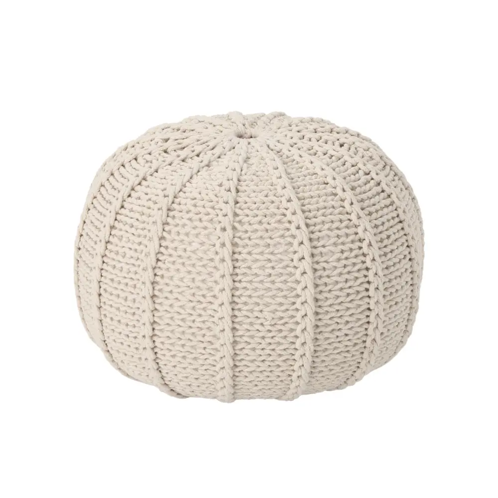 Carved Wood Bordeaux - Knitted Round Pouf Ottoman And Floor Cushion
