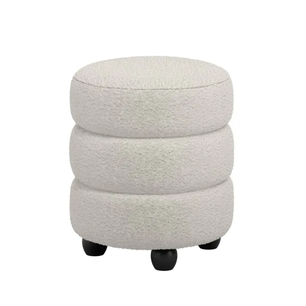 Carved Wood Emily Pouffe - Ivory & Ebony
