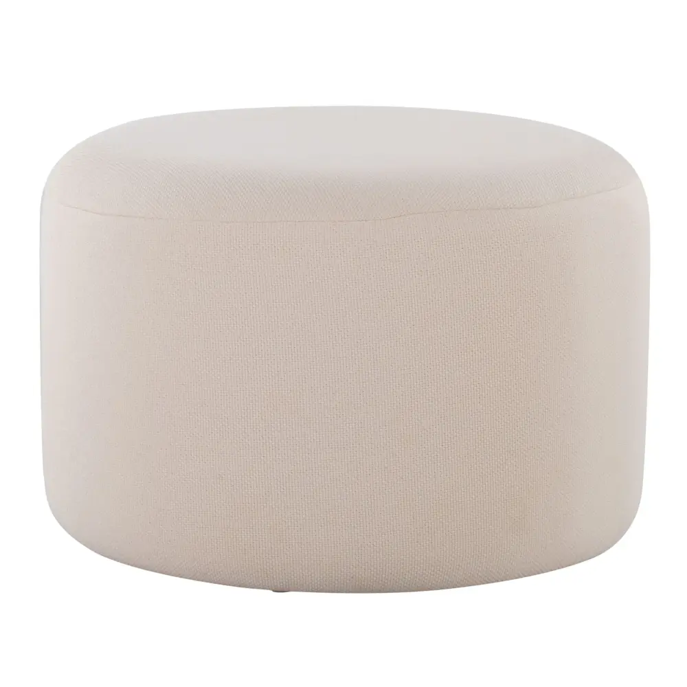 Carved Wood Large Round Pouf - Knitted Buff