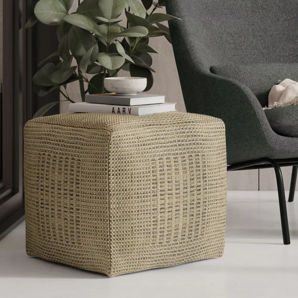 Delilah - Square Woven Pouf - Real