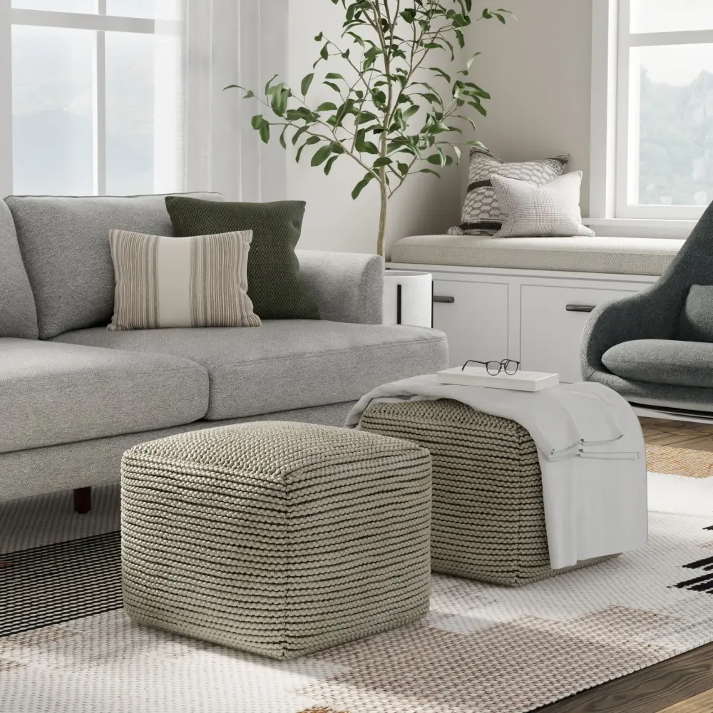 Eastmont - Outdoor / Indoor Pouf - Cream | Solid Wood | Removable Cushion